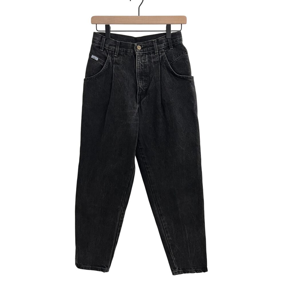 Chic Vintage 90's Acid Wash Black Mom Jeans High Waisted Tapered Pleated Size 8P